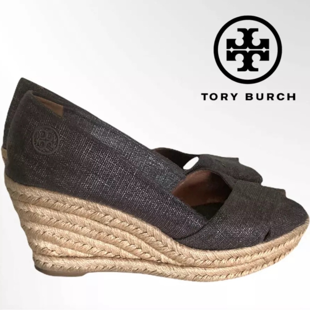 Tory Burch Black Espadrille Wedge Sandals
